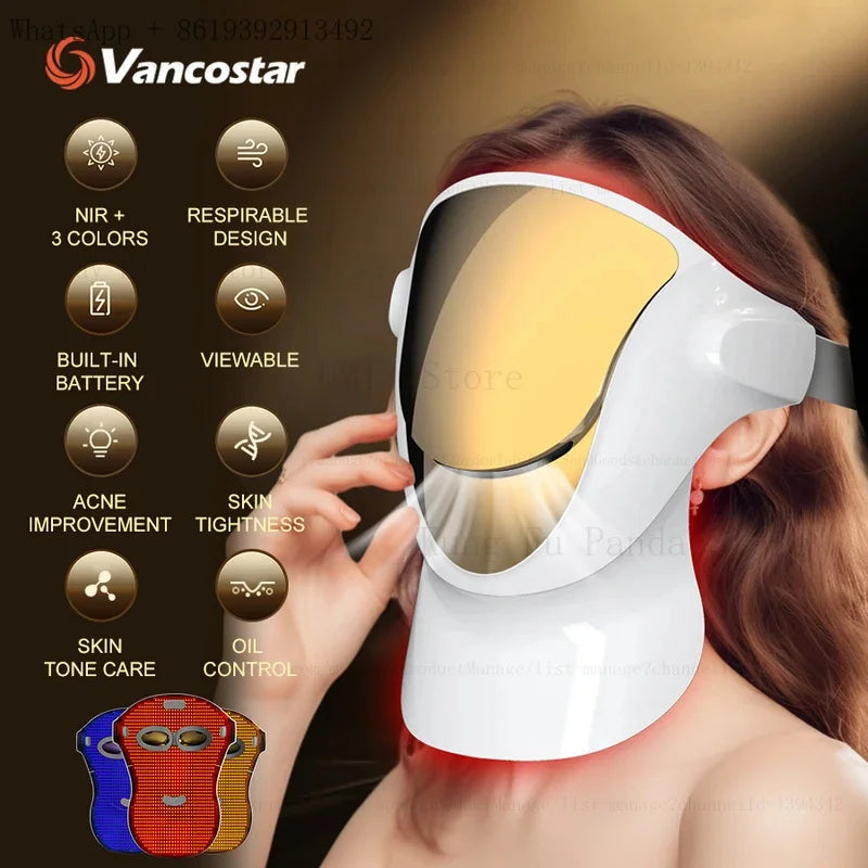 NIR LED Face Mask Red Light Therapy Respirable 3 Colors 807 Lamp Anti-Aging Acne Treat Reduce Wrinkle Full Facial Neck Care Mask
