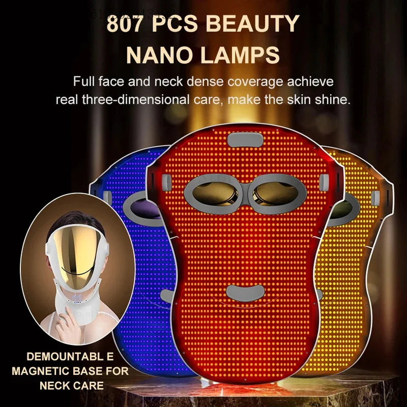 NIR LED Face Mask Red Light Therapy Respirable 3 Colors 807 Lamp Anti-Aging Acne Treat Reduce Wrinkle Full Facial Neck Care Mask